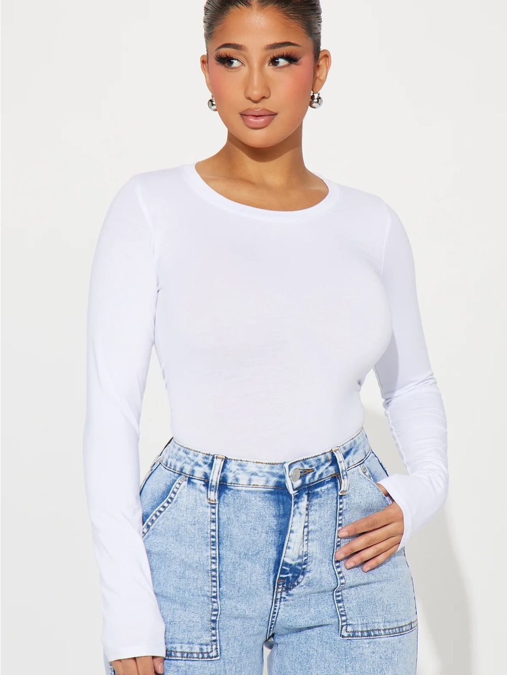 Women's White Long-Sleeve Crewneck Top